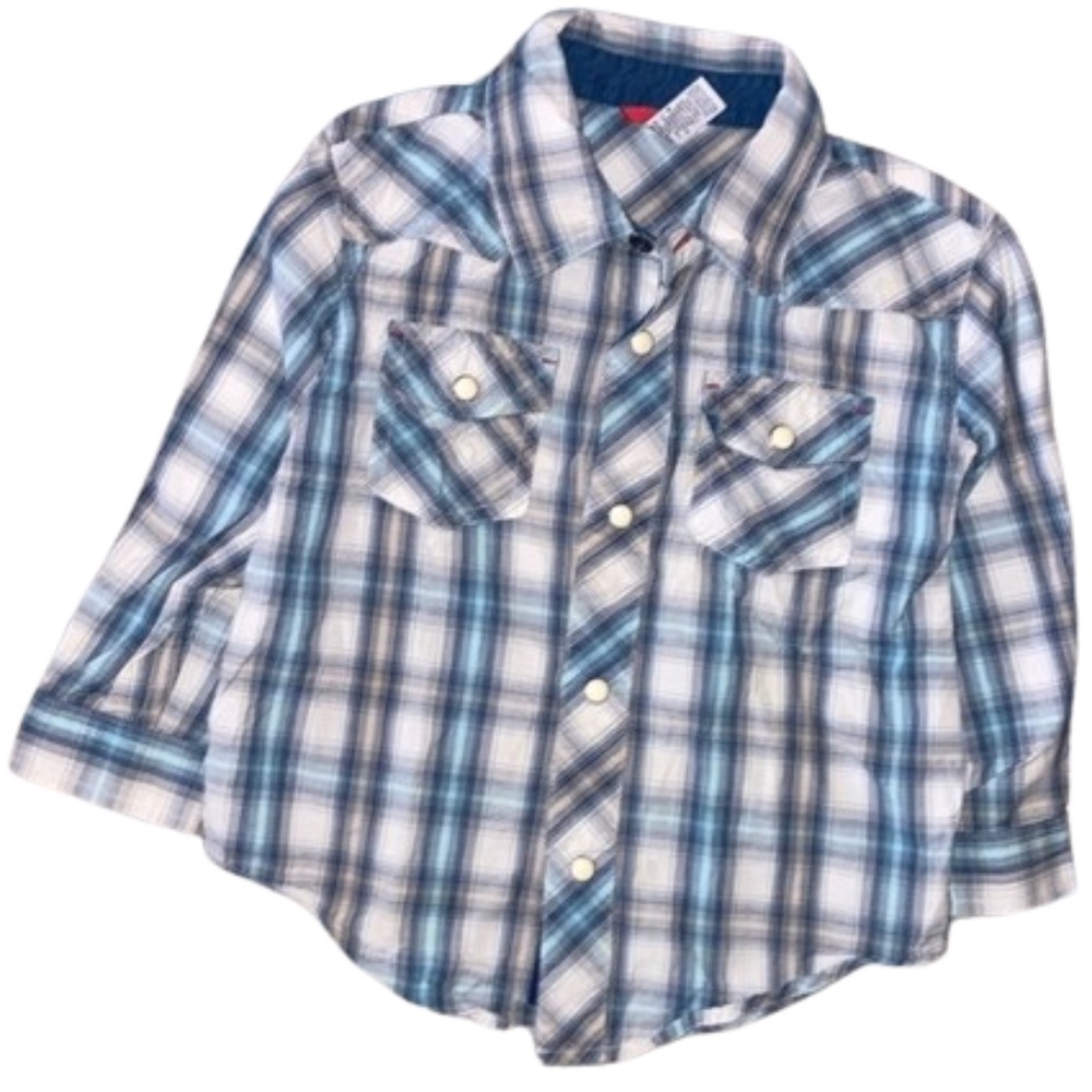 Gap 3T plaid blue button down shirt Western Style Coq Bioy Yeehaw
